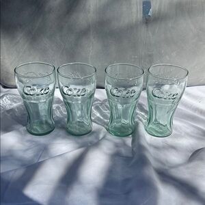 Vintage Coca Cola Embossed Aqua Miniature Glass Set of 4
